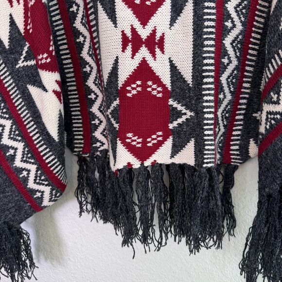 Raga Poncho Womens Extra Small Southwest Aztec Fringe Blanket Sweater Kimono NEW - Picture 5 of 11